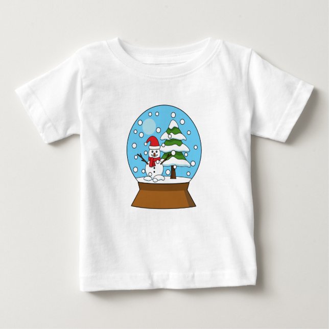 Camiseta Para Bebê Globo de Neve com Snowman e Pine Tree (Frente)