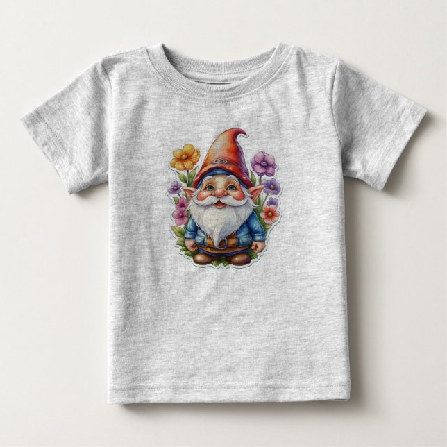 Camiseta Para Bebê Gnome E Flores 1 (Frente)