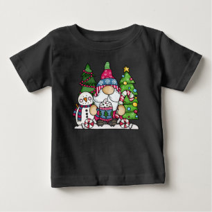 Camiseta Para Bebê Gnomo de Natal Boneco de Neve Árvores Fofo