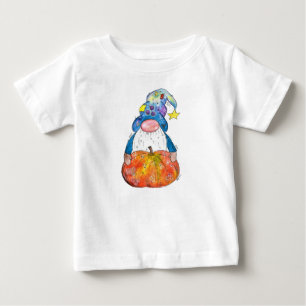Camiseta Para Bebê Gnomo de outono branco, bonito, com abóbora