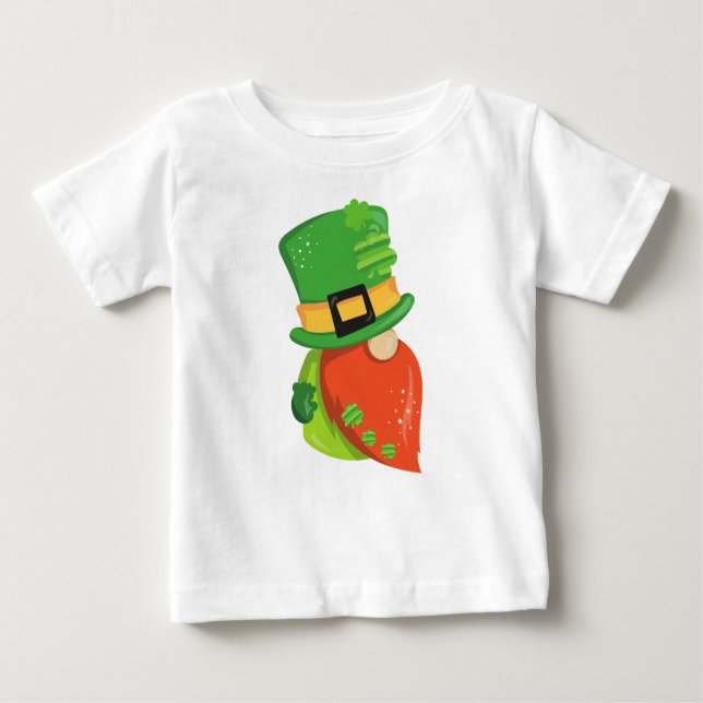 Camiseta Para Bebê Gnomo do Dia de São Patrick, Leprechaun Hat, Clove (Frente)