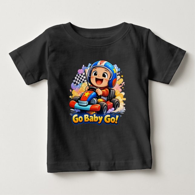 Camiseta Para Bebê Go Baby Go Cute Racing Toddler Illustration (Frente)
