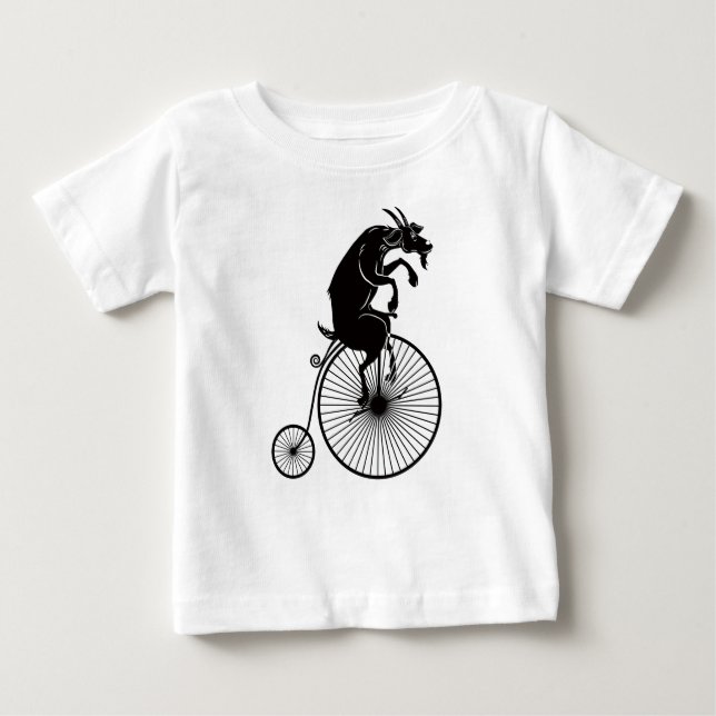 Camiseta Para Bebê Goat Riding a Penny Farthing Bike (Frente)