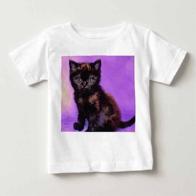 Camiseta Para Bebê Gogh Style Purple Cat (Frente)
