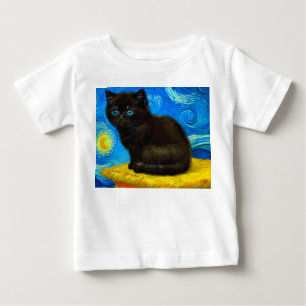 Camiseta Para Bebê Gogh Style Starry Night Cat