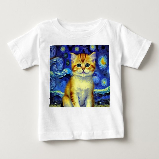 Camiseta Para Bebê Góh Góh Frio Cote Starry Night Van Gogh (Frente)