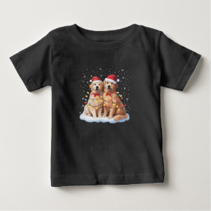 Camiseta Para Bebê Golden Retriever Natal Chapéu do Papai Noel Rena