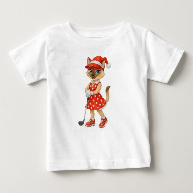 Camiseta Para Bebê Golf Christmas themed for Cat Lovers (Frente)
