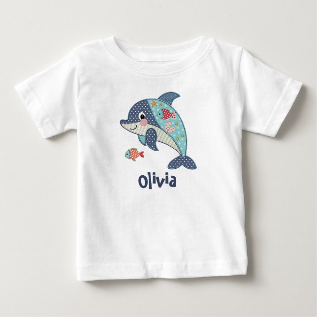 Camiseta Para Bebê Golfinhão de Patchwork Fofo (Frente)