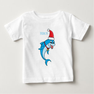 Camiseta Para Bebê Golfinho bonito com desenho animado de Papai Noel