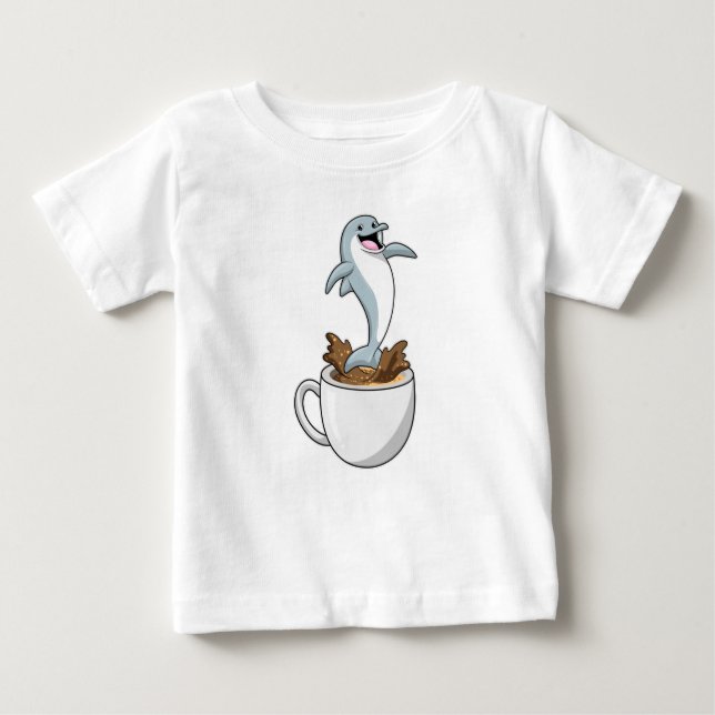 Camiseta Para Bebê Golfinho com Taça de Café (Frente)