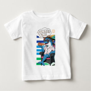 Camiseta Para Bebê Golfinho come pizza no verão T-Shirt Bebê Roupa