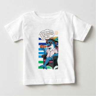 Camiseta Para Bebê Golfinho come pizza no verão T-Shirt Bebê Roupa