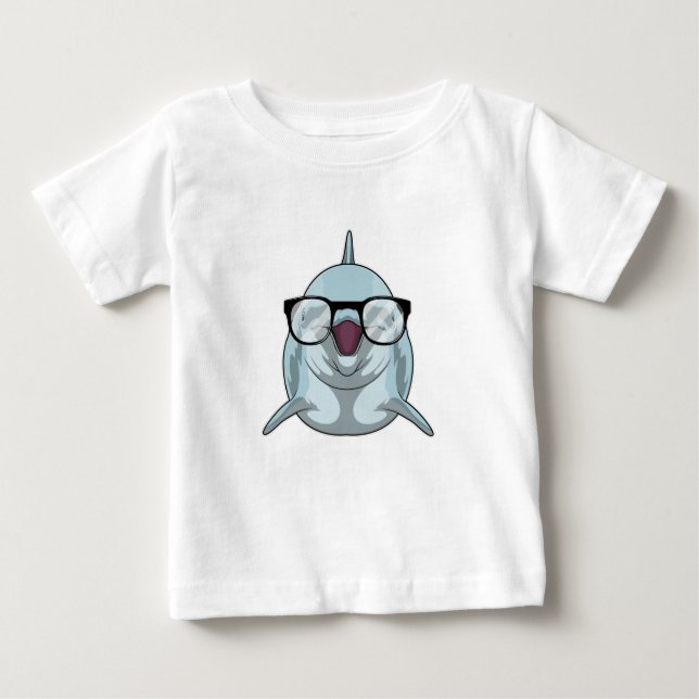 Camiseta Para Bebê Golfinho como Nerd de Óculos (Frente)