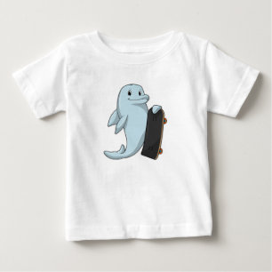 Camiseta Para Bebê Golfinho como Patinador com skate
