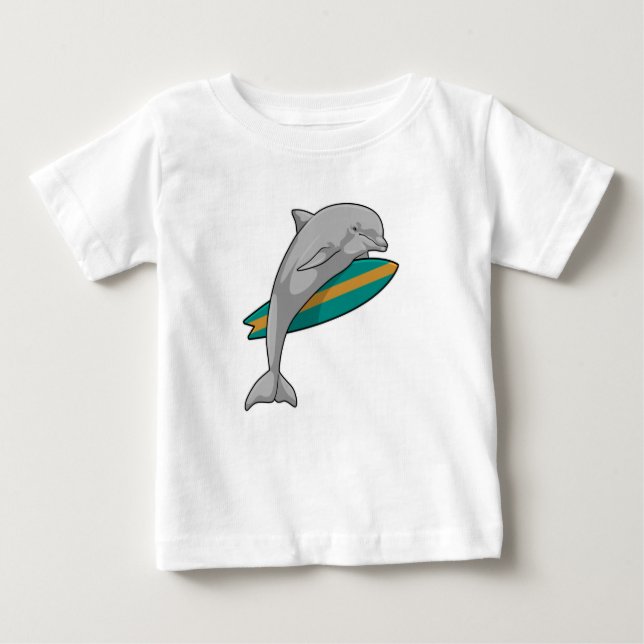 Camiseta Para Bebê Golfinho como Surfer com Surfboard (Frente)