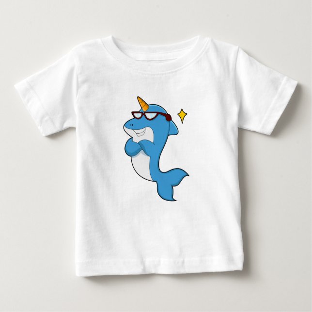 Camiseta Para Bebê Golfinho como Unicórnio com Óculos.PNG (Frente)