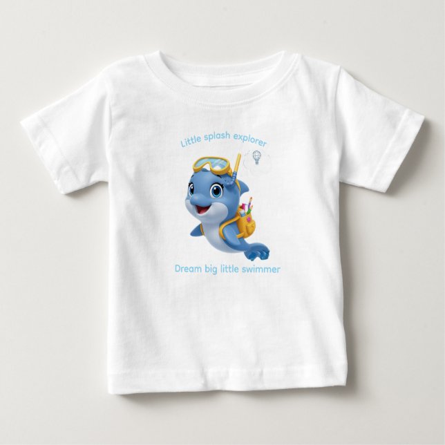 Camiseta Para Bebê Golfinho de Teto,Pequeno Explorador de Lixeira (Frente)