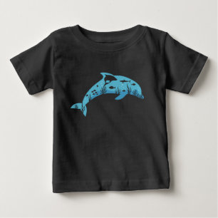 Camiseta Para Bebê Golfinho do Oceano Vida Marinha Coral Tubarão