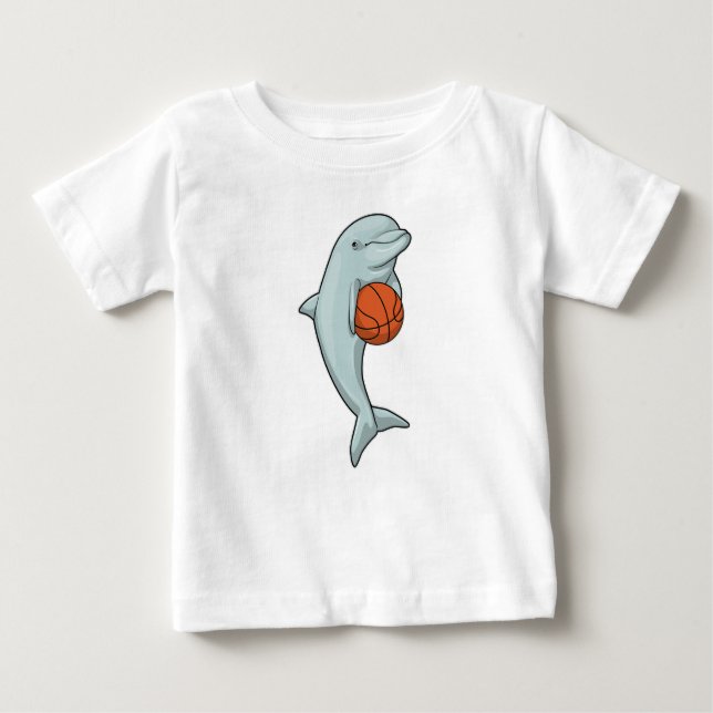 Camiseta Para Bebê Golfinho no Esporte de Basquete (Frente)