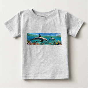 Camiseta Para Bebê Golfinhos Dançantes num Paraíso de Coral