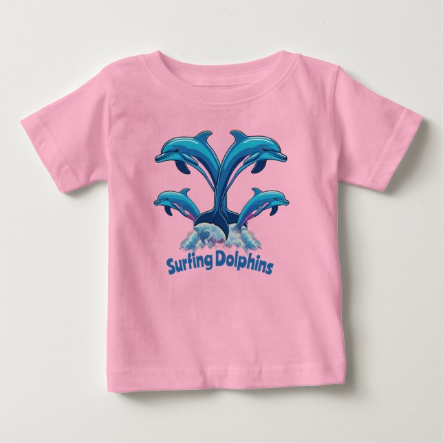 Camiseta Para Bebê Golfinhos surfados (Frente)