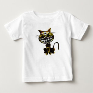 CAMISETA PARA BEBÊ GORDURA DE NEGRO E DE GATO AMARELO BRILHO