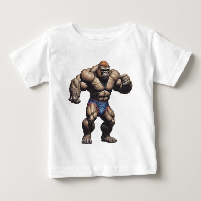 Camiseta Para Bebê Gorilla Bodybuilder Pop Art Cartoon Drawing (Frente)