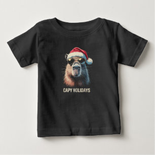 Camiseta Para Bebê Gorro Divertido de Natal Capivara Férias de Natal 