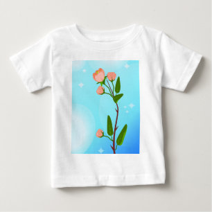 Camiseta Para Bebê Gradação do céu azul com ramificação primavera flo