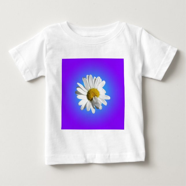 Camiseta Para Bebê Gradiente Azul Roxo Púrpura da Flor Branca (Frente)