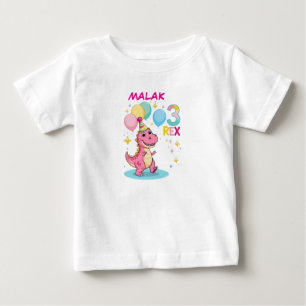Camiseta Para Bebê Gráfico de aniversário de 3 anos de Dino Rosa