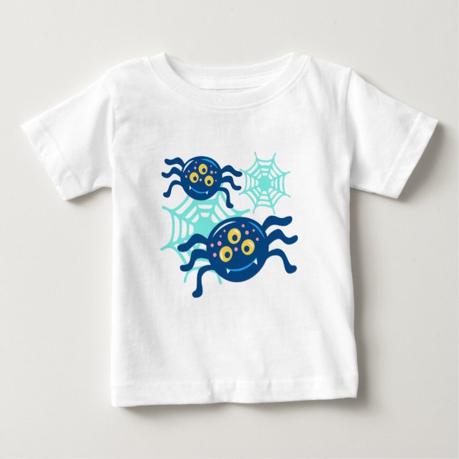 Camiseta Para Bebê Gráfico de Clipe de Aranha Azul-Cura (Frente)