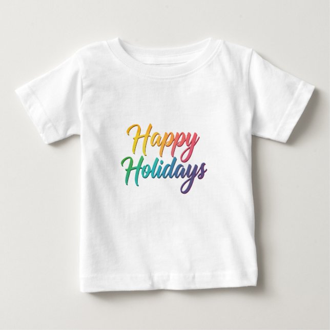 Camiseta Para Bebê Gráfico de texto de feriados felizes do Rainbow (Frente)