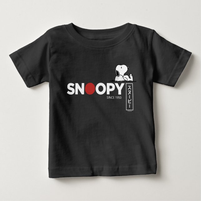 Camiseta Para Bebê Gráfico de Tipografia Japonesa Snoopy (Frente)