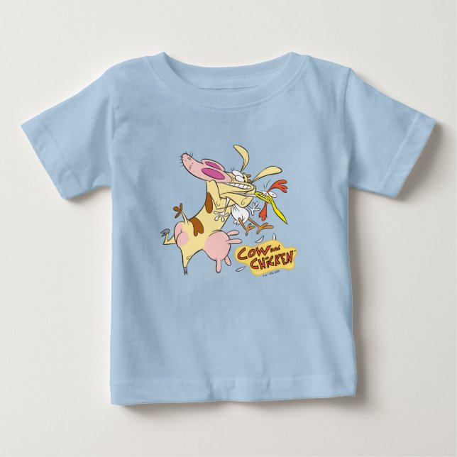 Camiseta Para Bebê Gráfico de Vaca e Galinha (Frente)
