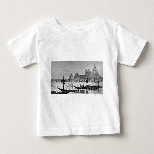 Camiseta Para Bebê Grande Canal Branco Negro Venice Itália Viagem (Frente)