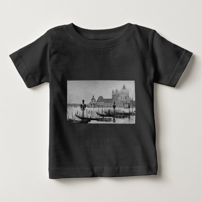 Camiseta Para Bebê Grande Canal Branco Negro Venice Itália Viagem (Frente)