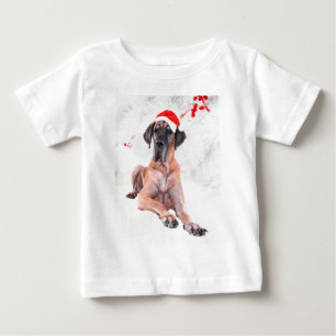 Camiseta Para Bebê Grande Cão Dinamarquês Chapéu Feliz Natal