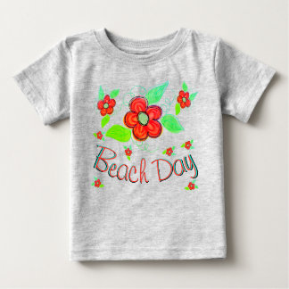 Camiseta Para Bebê Grande Flor Vermelha Laranja em Flor