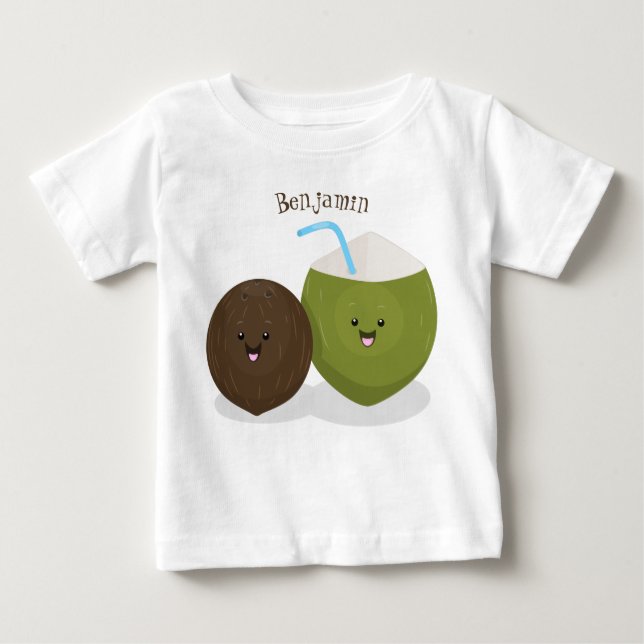 Camiseta Para Bebê Grátis feliz desenho animado de coconuts kawaii (Frente)