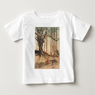 Camiseta Para Bebê Gravura vintage de Chapeuzinho Vermelho e Lobo de