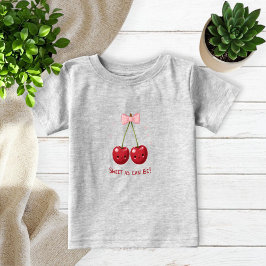 Camiseta Para Bebê Gray Kids T-Shirt with Cherries and Pink Bow 