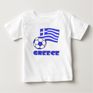 Camiseta Para Bebê Grécia com Bandeira Grega e Bola de Futebol