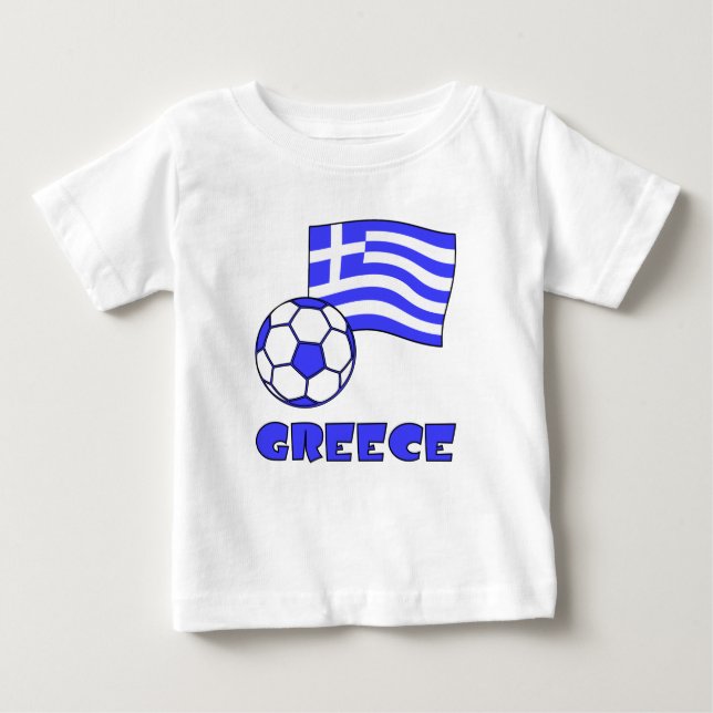Camiseta Para Bebê Grécia com bandeira grega e bola de futebol (Frente)