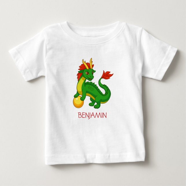 Camiseta Para Bebê Green Chinese Dragon Custom Name (Frente)