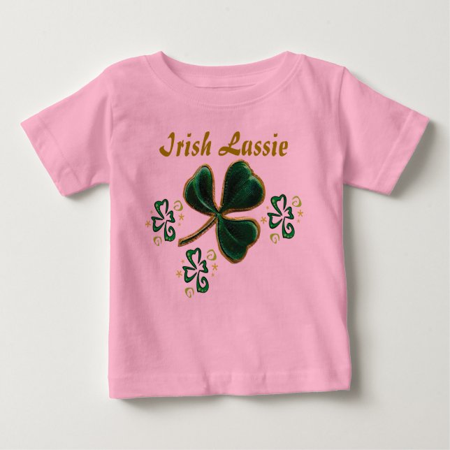Camiseta Para Bebê Green Faux Velvet Clover Irish Lassie (Frente)