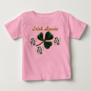 Camiseta Para Bebê Green Faux Velvet Clover Irish Lassie