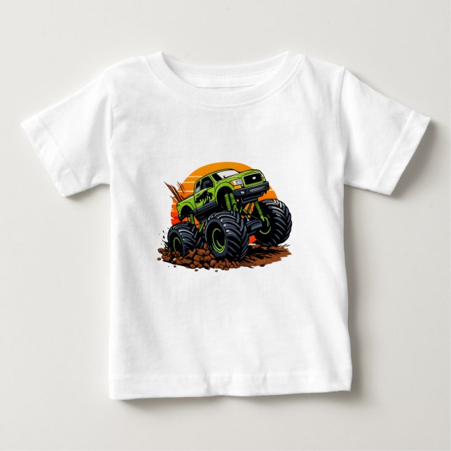 Camiseta Para Bebê Green Monster Truck Off-Road Racing Illustration (Frente)