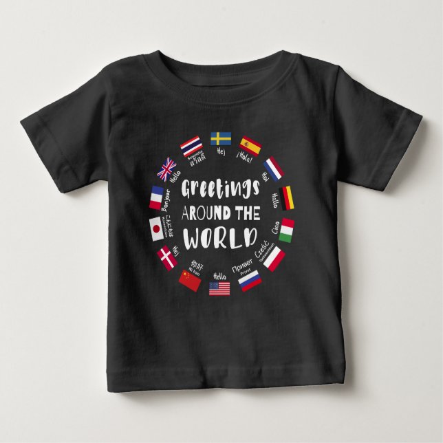 Camiseta Para Bebê Greetings around the world - Hello in all language (Frente)